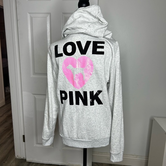 VS PINK Originals Rare Grey Sequins Limited Edition Full Zip Hoodie NWT - Picture 3 of 3